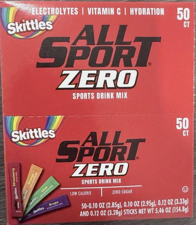 All Sport Zero Powder Sticks, Sugar Free Electrolytes, Skittles, 50 Count