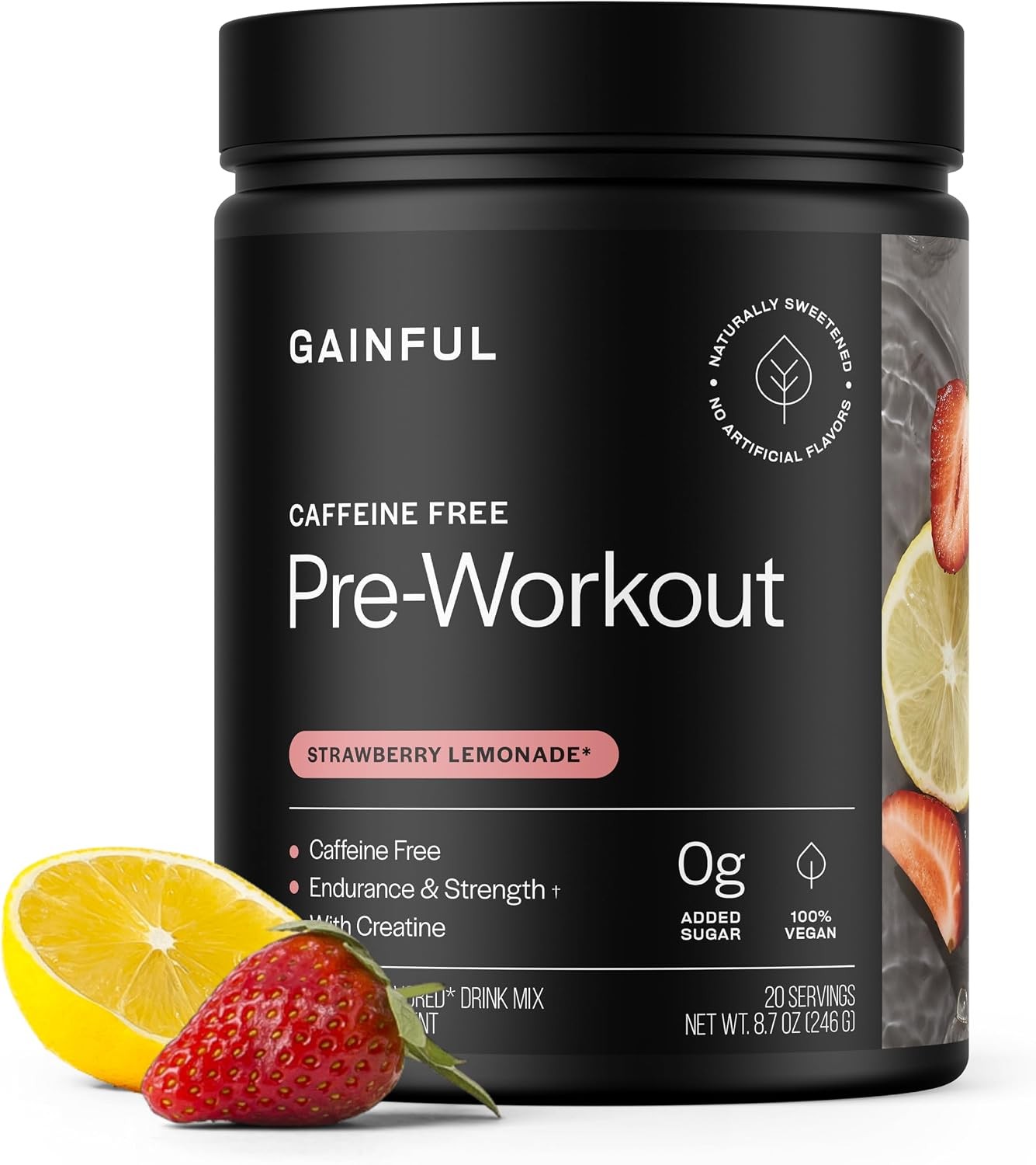 Gainful Caffeine Free Pre Workout Powder with Creatine, Strawberry Lemonade Flav