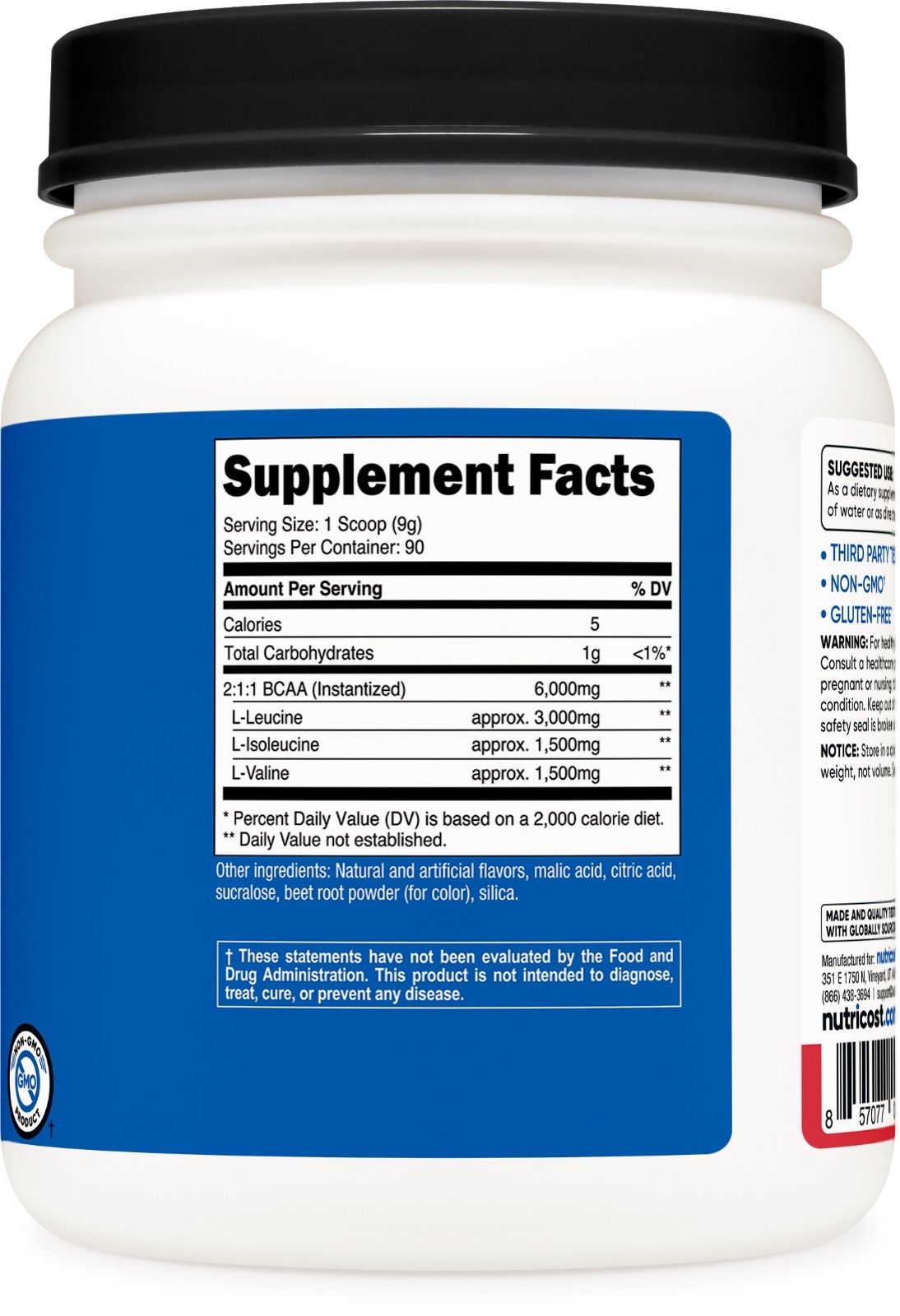 Nutricost BCAA Powder (Strawberry Kiwi) 90 Servings – Gluten Free and Non-GMO