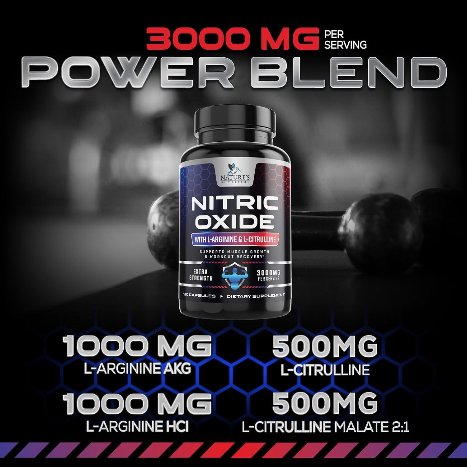 Nitric Oxide Booster Extra Strength 3000mg – L Arginine 3X Strength Nitric Oxide