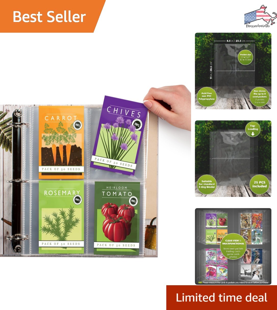 Seed Storage Organizer Sleeves – 25 Pack 4 Pocket Clear Sleeves for Seed Pack…
