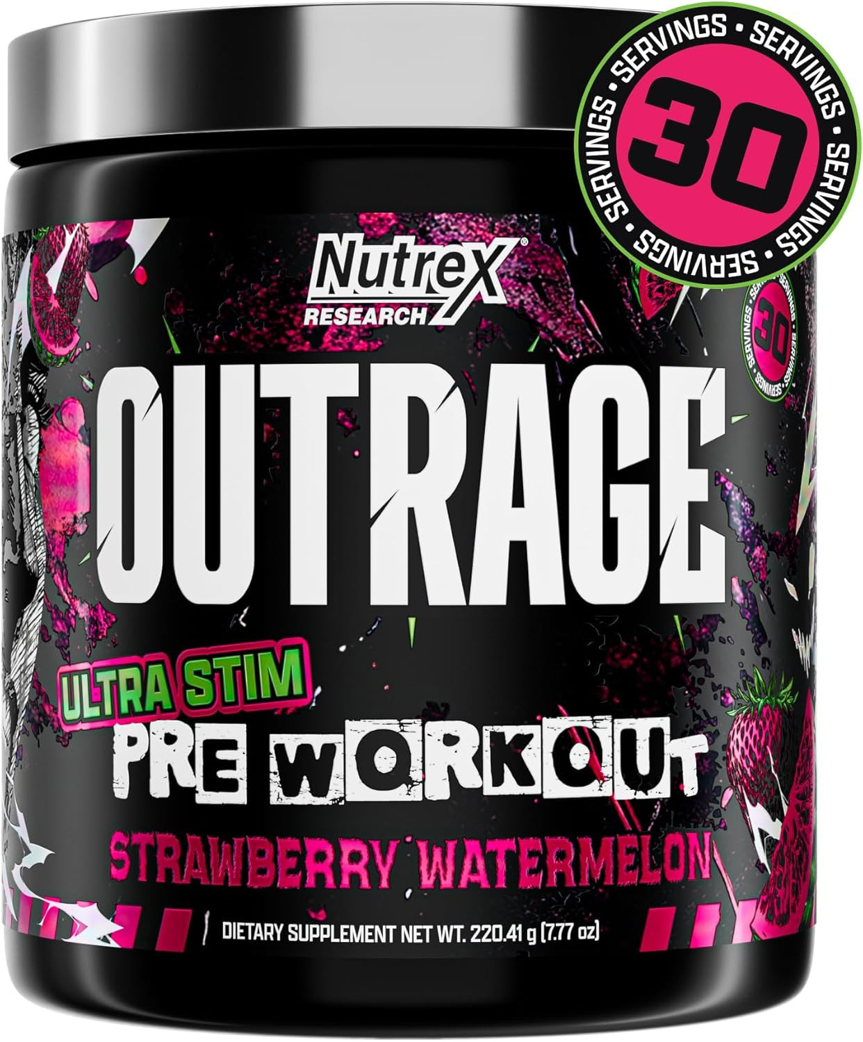 Outrage Ultra HIGH STIM Pre-Workout Powder for Men | 400Mg Caffeine, L-Citrullin