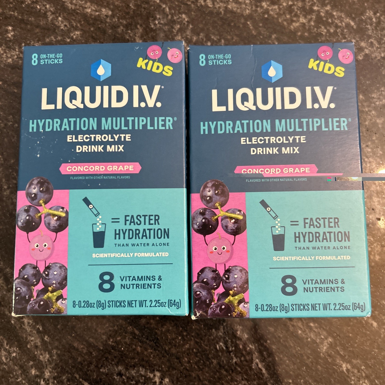 LIQUID IV Concord Grape Kids Hydration Mix 8 Ct 0.28 OZ Lot of 2 exp 9/27/2026+