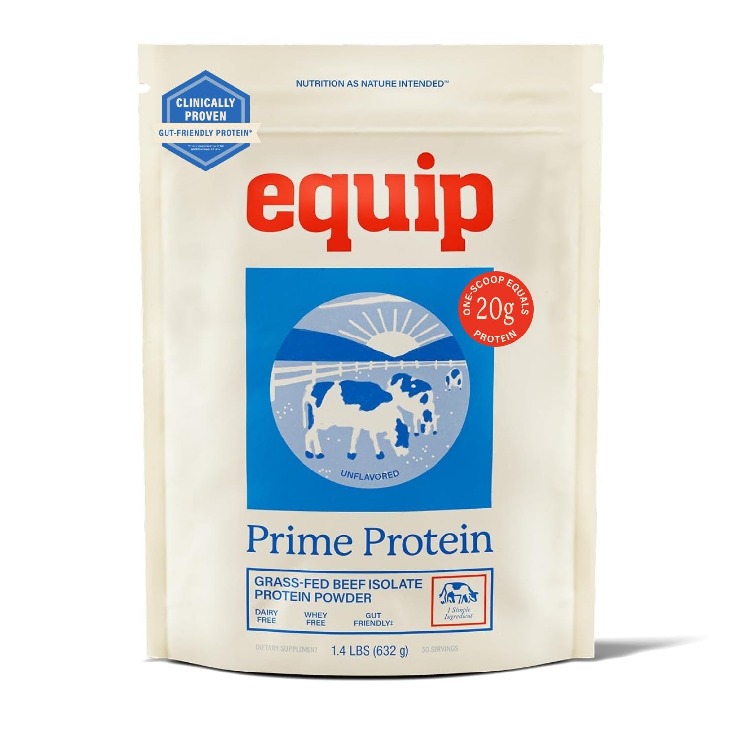Equip Foods Prime Protein Powder | Clean, Grass Fed 30 Servings (Pack of 1)