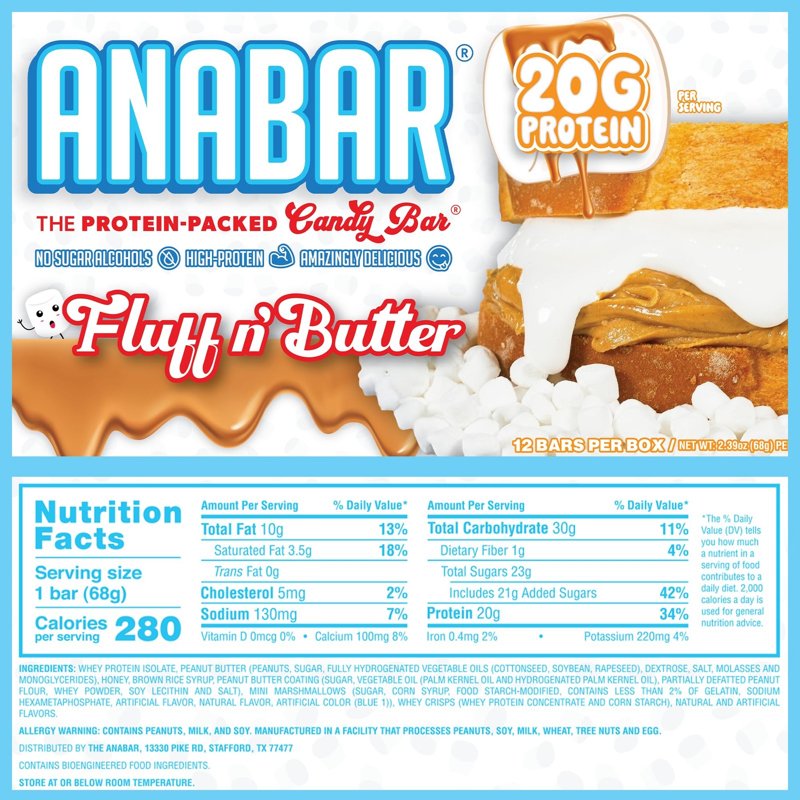 Anabar Protein Candy Bars, 20 Grams of Candy, 12 Count (Pack 1)