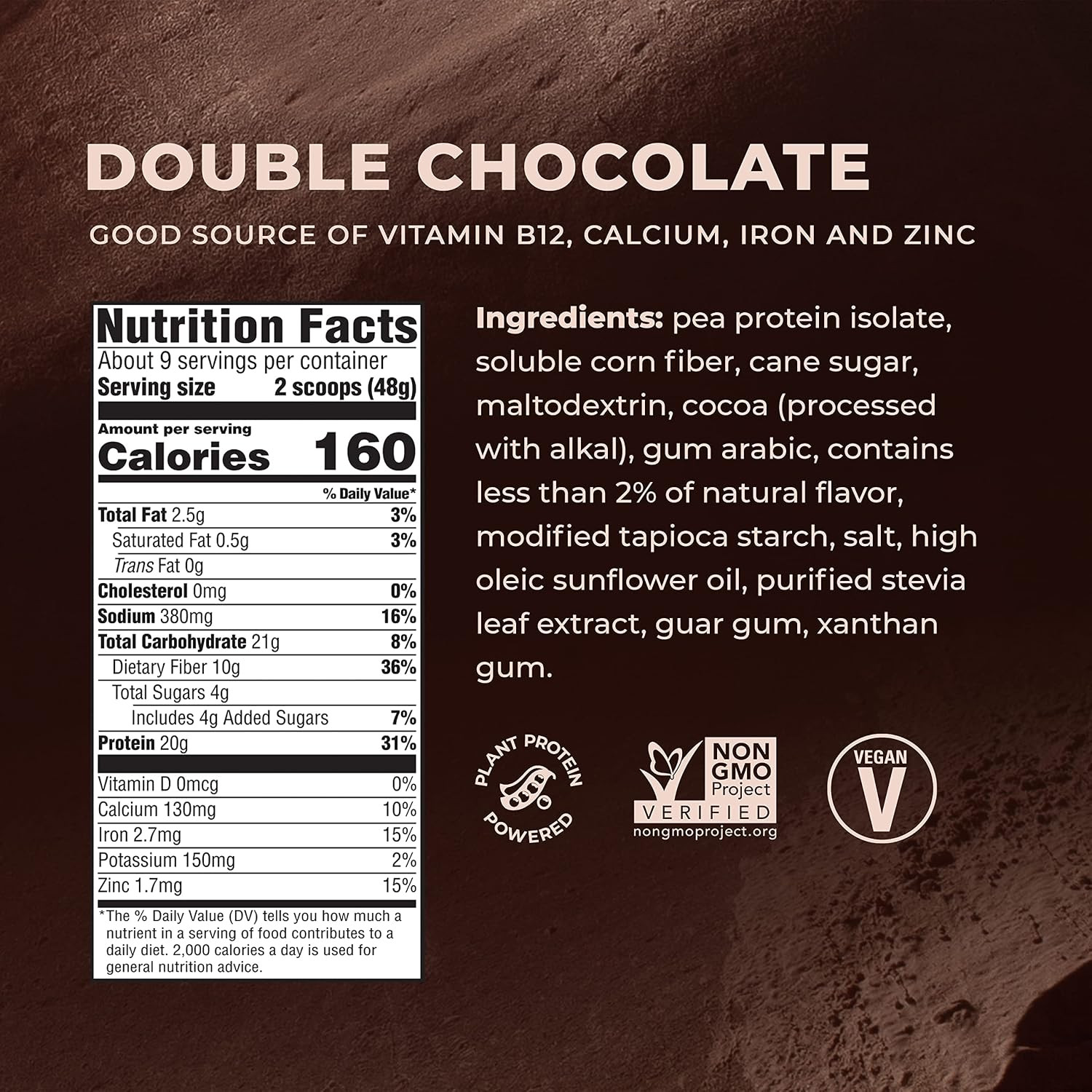 Protein Powder, Classic Chocolate, 20G Protein,10G Fiber, 1 Lb
