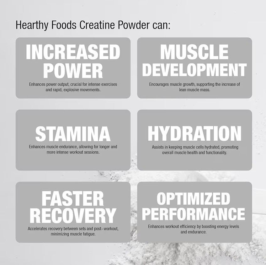 HEARTHY FOODS Creatine Monohydrate Micronized Powder 500G – 100 Servings, 5000mg