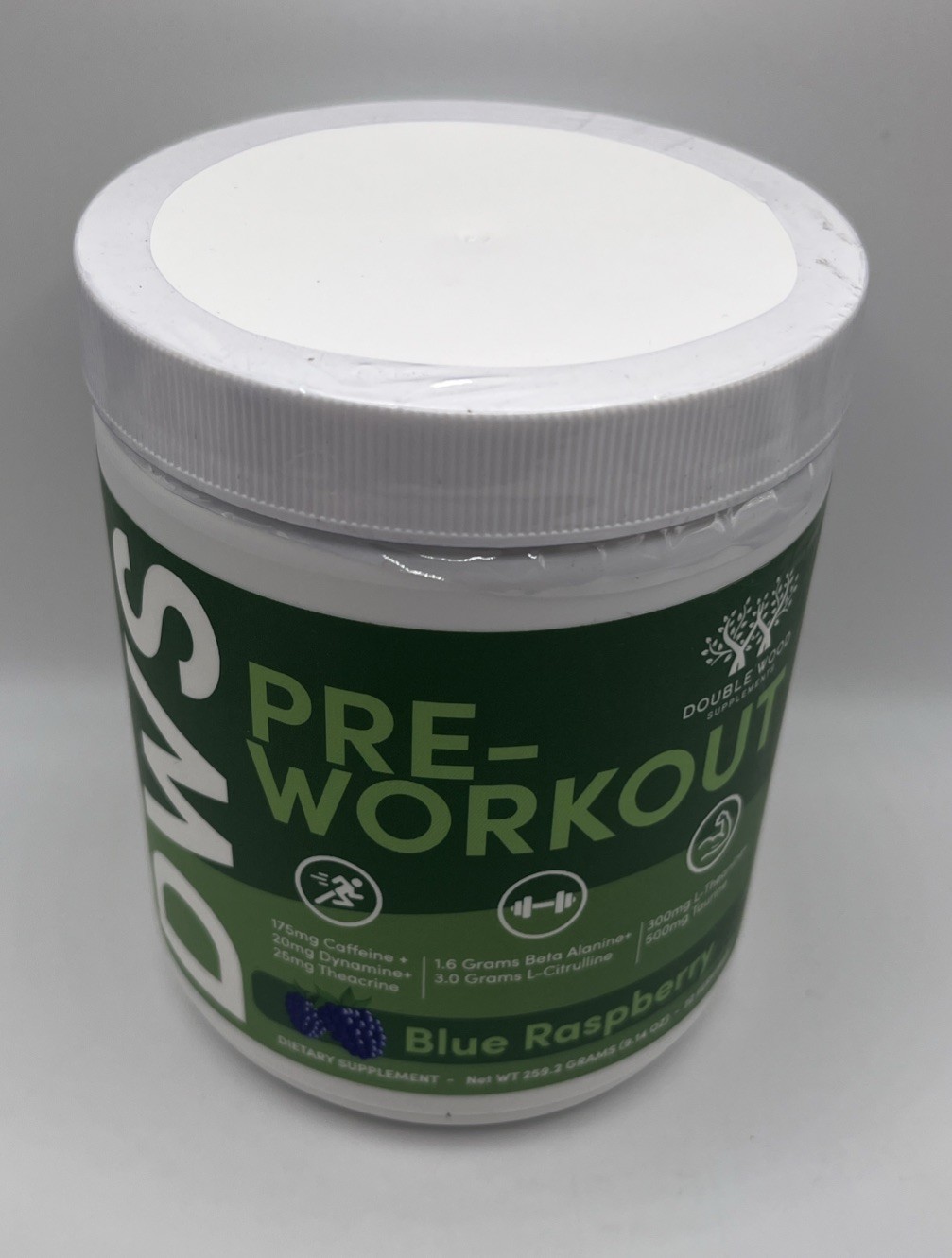 Double Wood Supplement Pre Workout Powder Flavor Blue Raspberry. EXP : 12/27