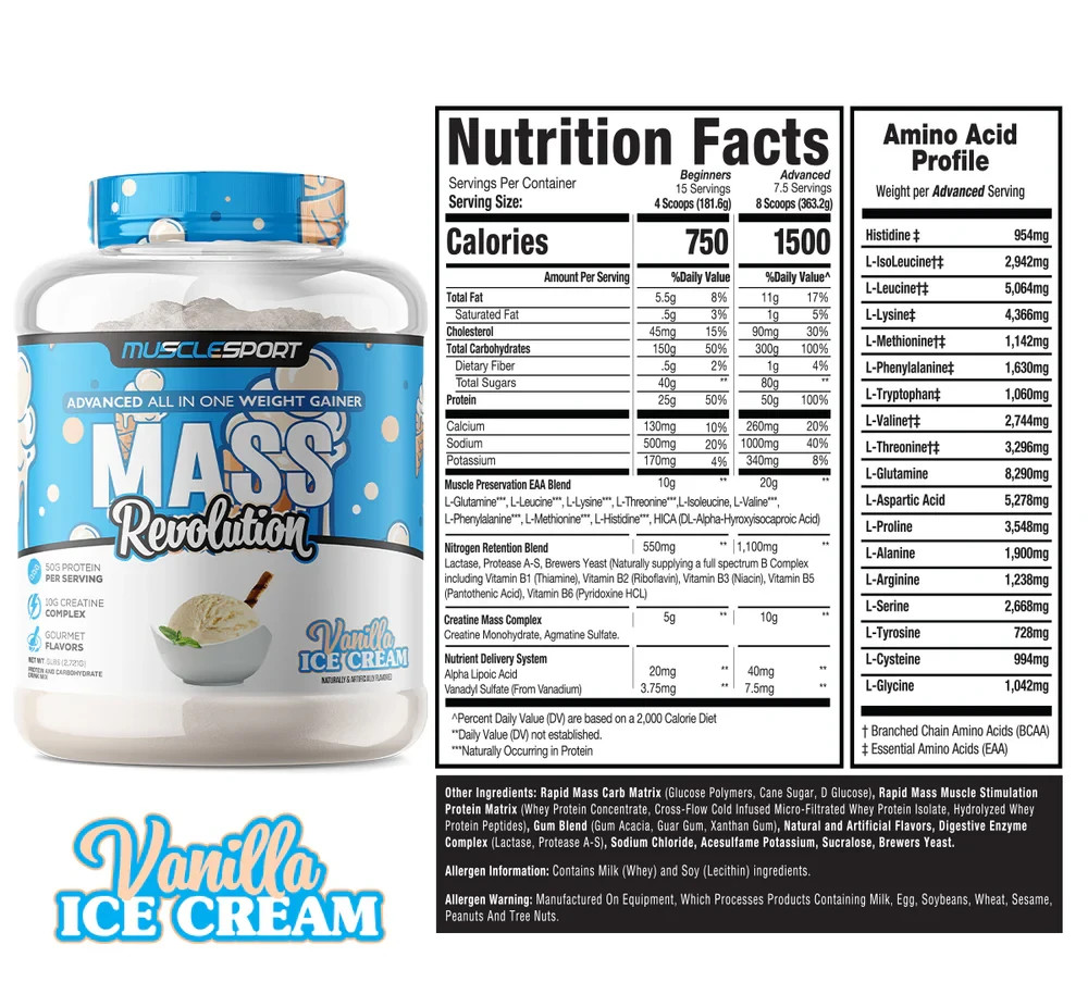 MUSCLESPORT MASS REVOLUTION VANILLA ICE CREAM 5 lbs (2,275 g)