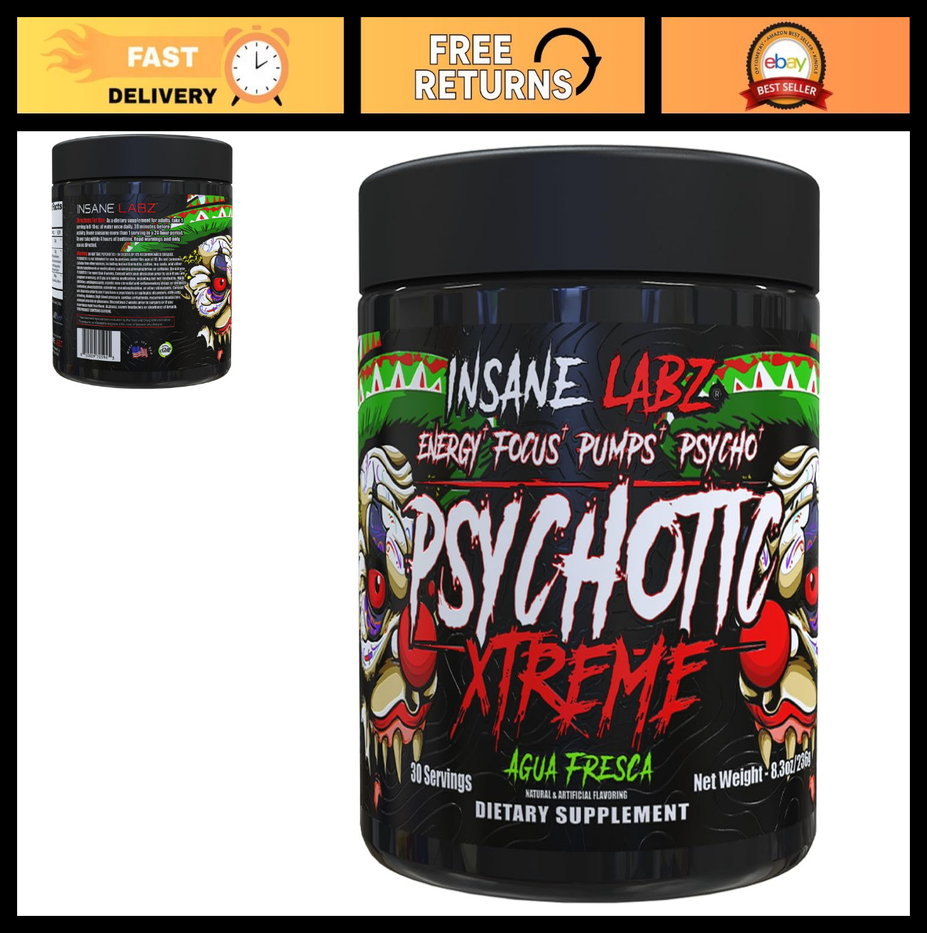 High-Stimulant Pre Workout Powder – Extreme Energy, Focus & Endurance, 30 Servin