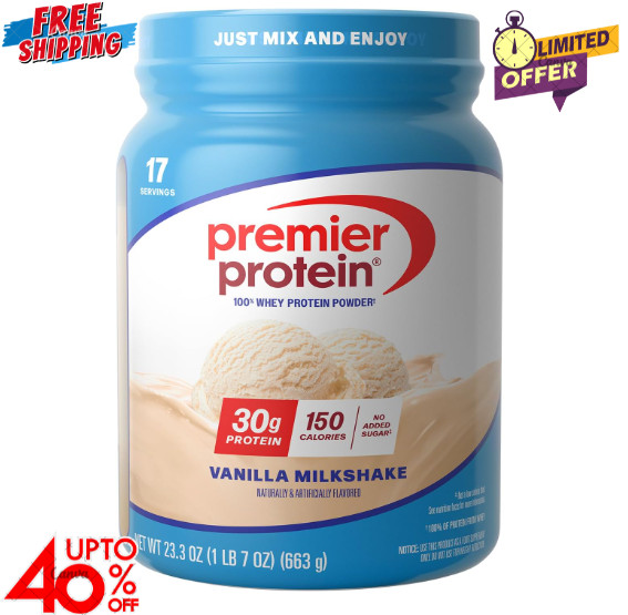 Premier Protein Powder Vanilla Milkshake 23.3 oz (17 Servings) USA Free & Fast..