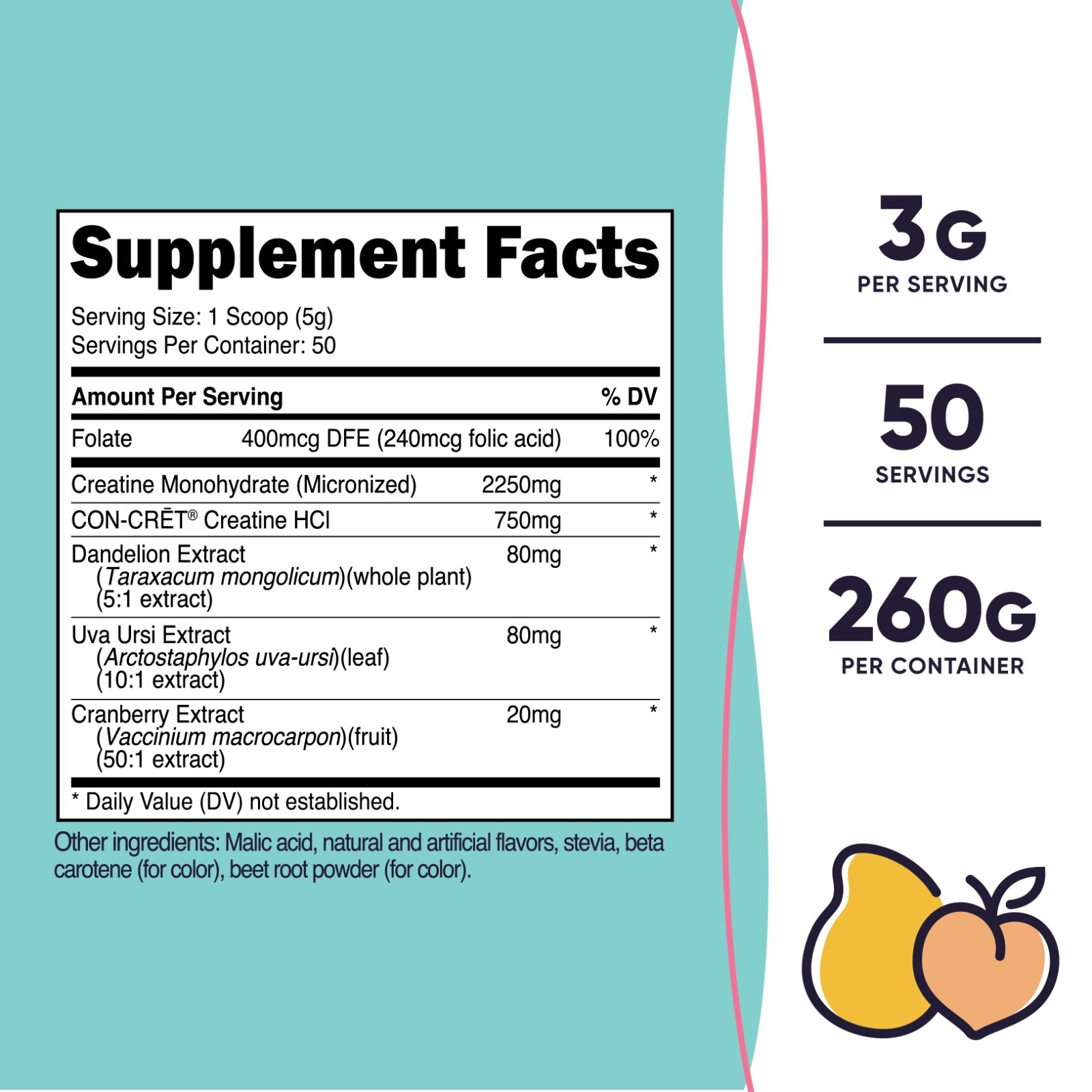 Nutricost Creatine Monohydrate Powder for Women, Peach Mango Flavor, 50 Servings