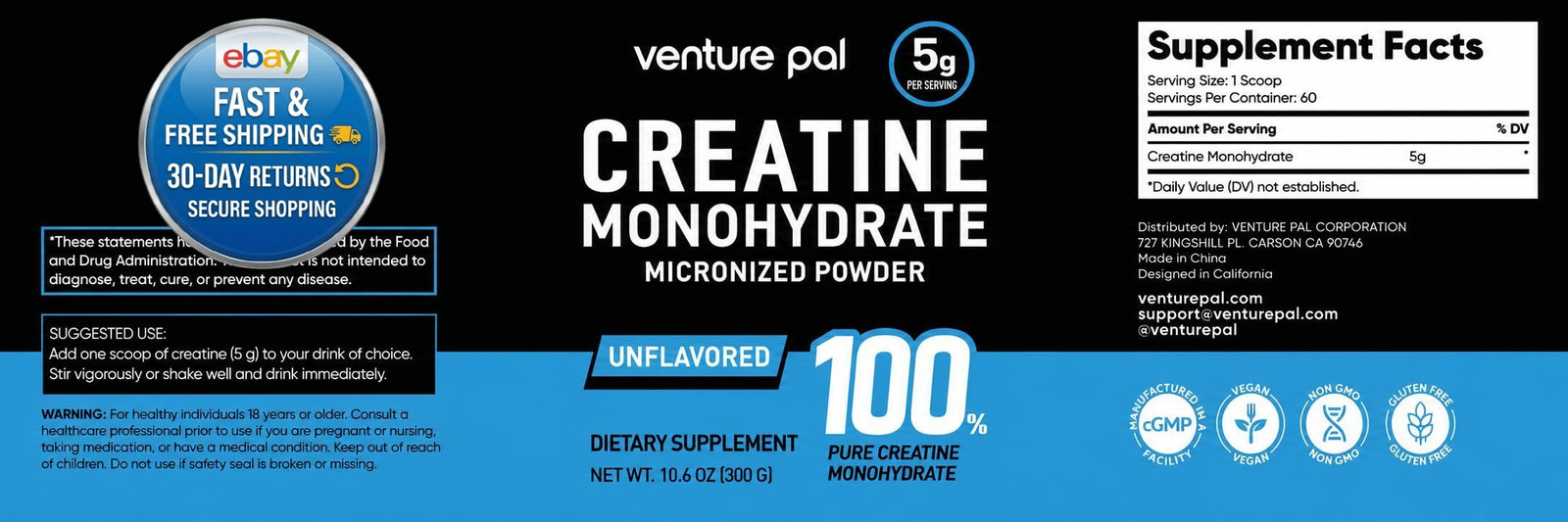100% Pure Micronized Creatine Monohydrate 60 Servings (Pack of 1)