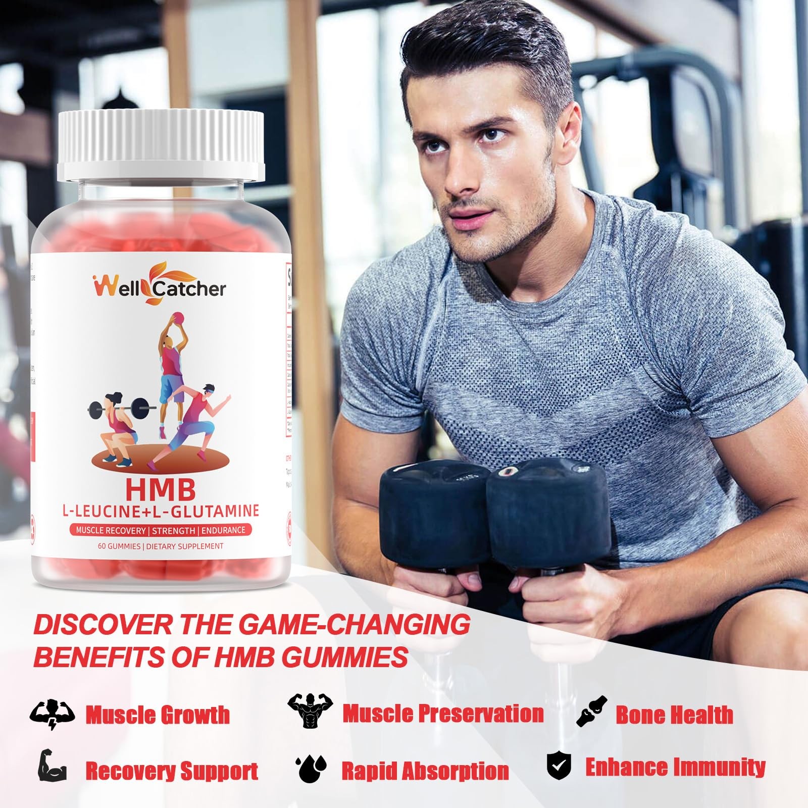 HMB and Leucine Amino Acid Gummies: HMB Supplements for Men Women with L-Glut…