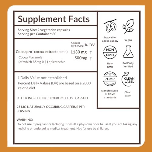 CocoaVia Cardio Health Supplement: 500mg Cocoa Flavanols for Heart, 30-Day