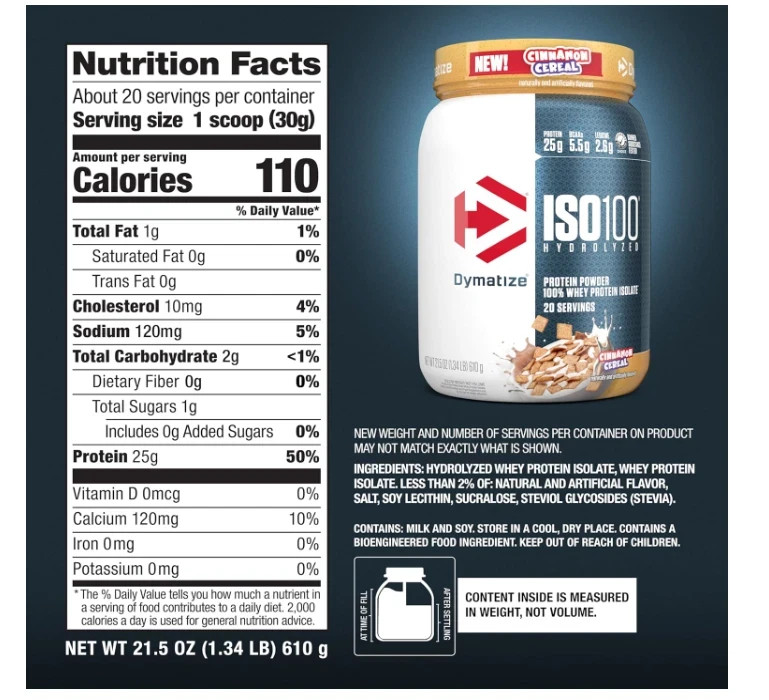 Dymatize ISO100 Whey Isolate Cinnamon Cereal 20 Servings 25g Protein