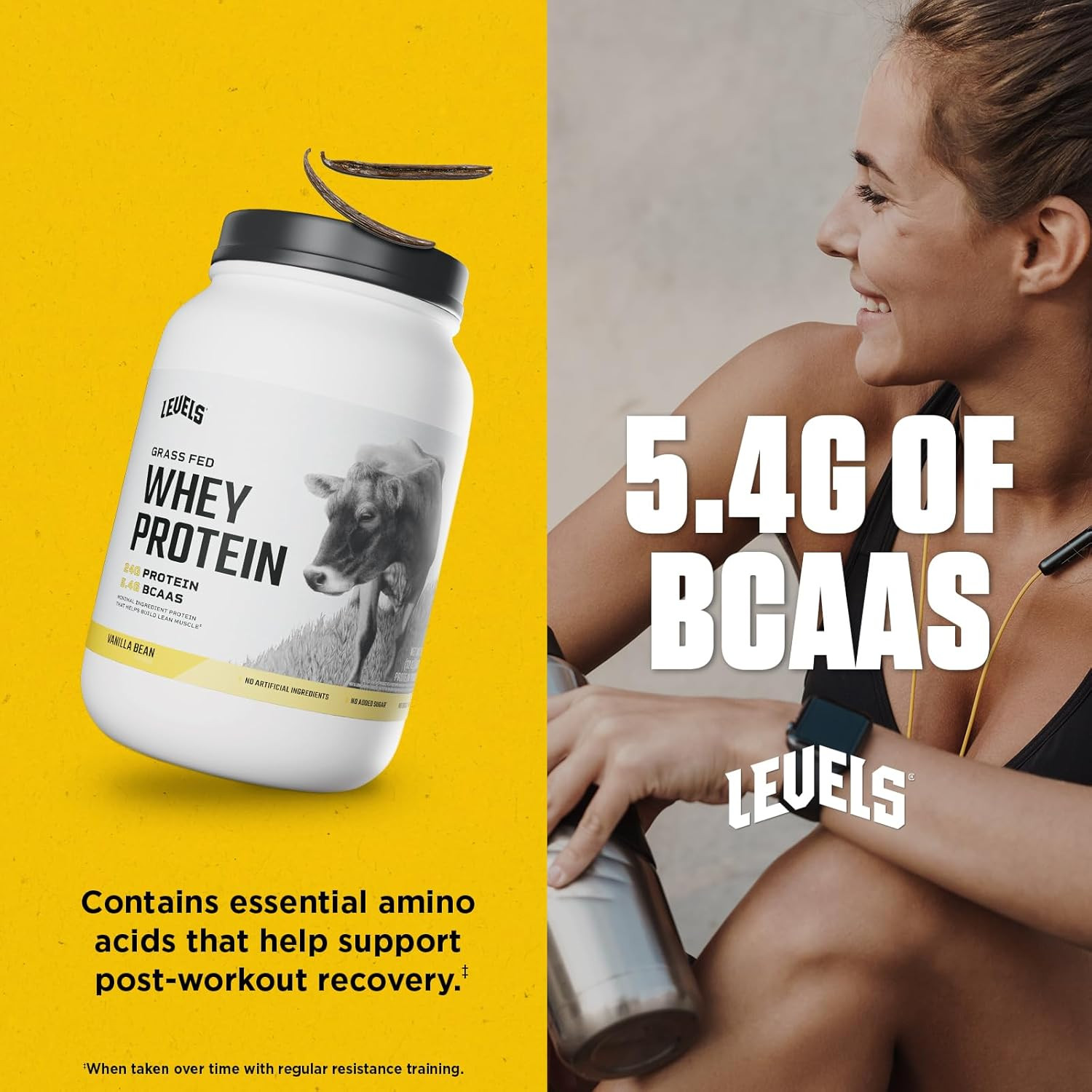 Levels Grass Fed Whey Protein Powder, No Artificials, 24G of Protein, Vanilla Be