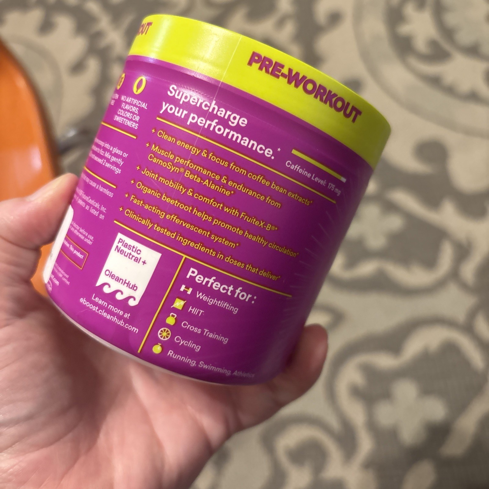EBOOST POW Natural Pre Workout Powder – 20 Servings – Berry Melon Fizz Flavor