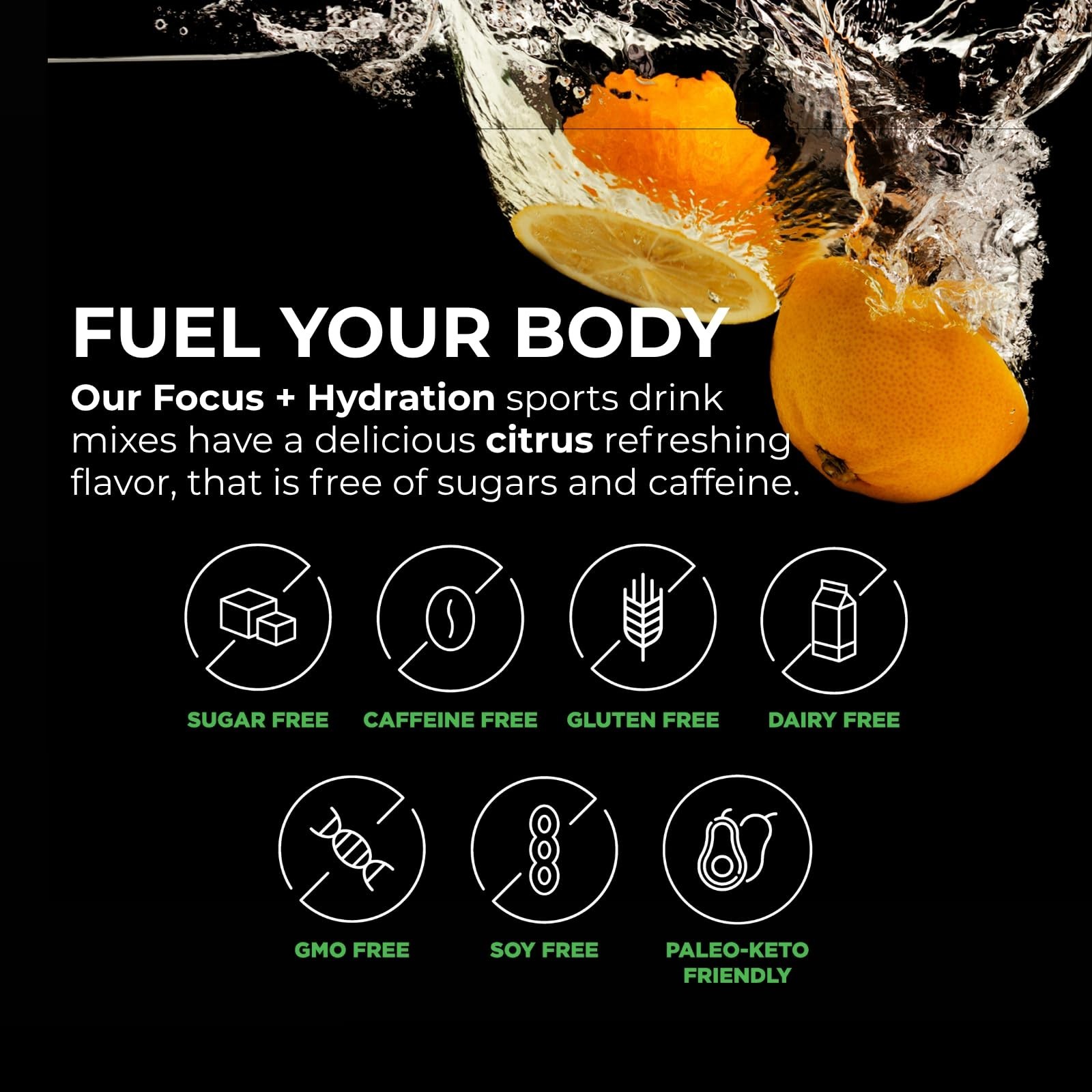 Electrolyte Drink Mix – Focus & Hydration – Sugar Free Citrus – 30 Stick Packs –