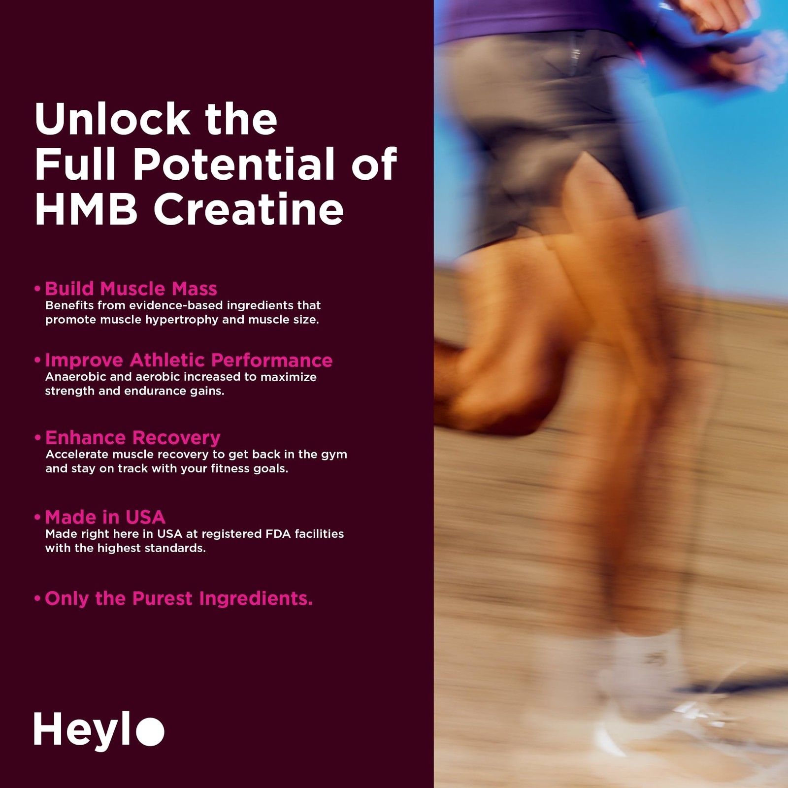 Heylo Creatine Monohydrate Powder 5g HMB Vitamin D Calcium 30 Ct Tropical Punch
