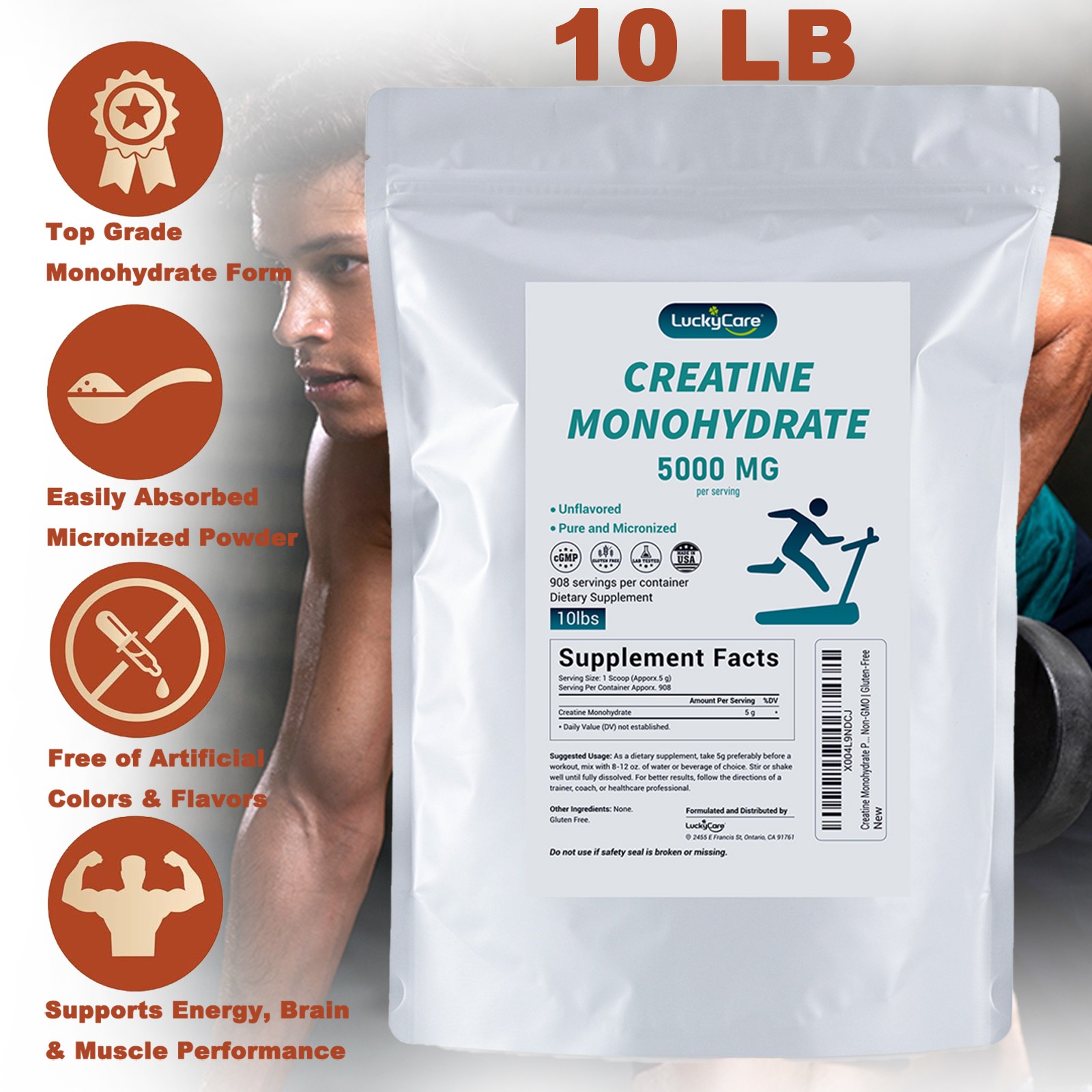 Pure Creatine Monohydrate 10lbs Powder Micronized 5000mg Per Serving Unflavored