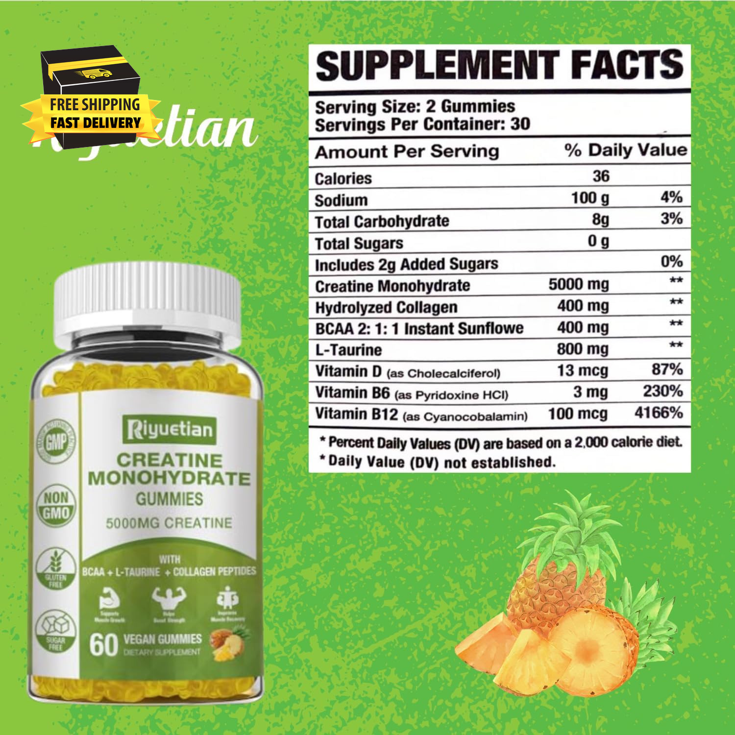 Creatine Monohydrate Gummies, Creatine for Men & Women, Chewable Creatine for En