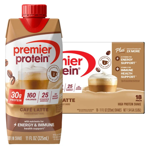 Premier 30g Protein PLUS Energy & Immune Shakes Café Latte Flavor 18-Pack