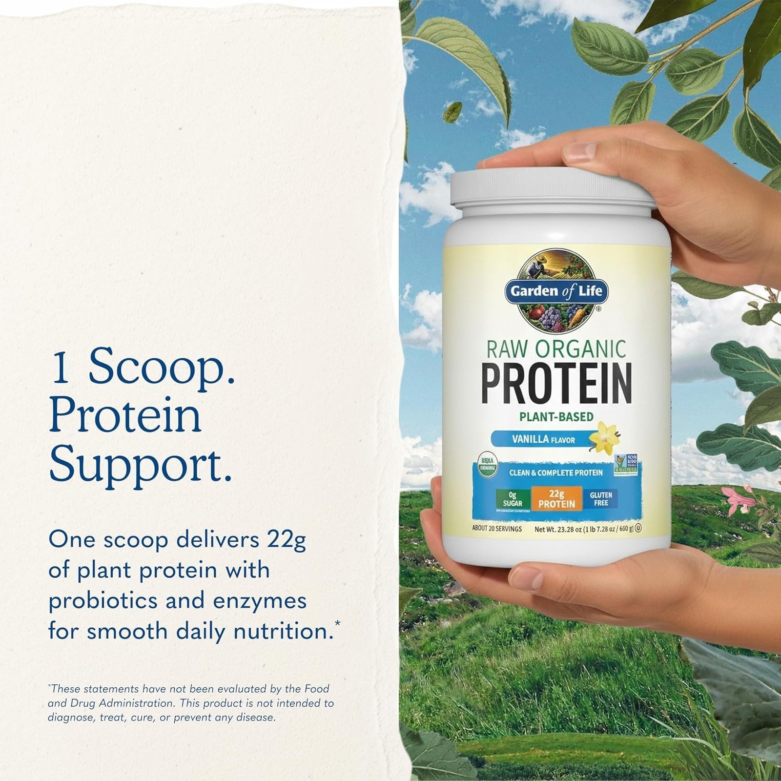 Garden of Life Vegan Protein Powder, Gluten Free, Vanilla, 1.5 LB