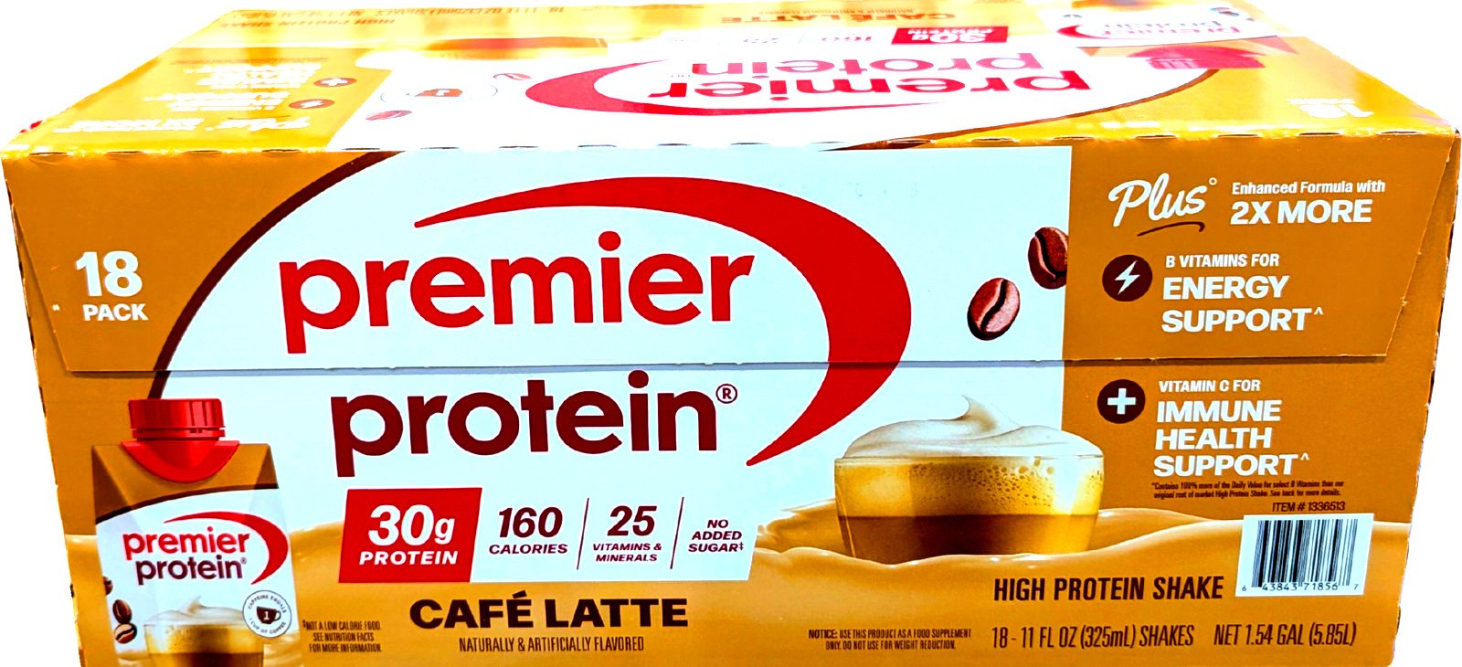 Premier 30g Plus High Protein Shake Cafe Latte 18 Ct x 11 Fl Oz 10/26 EXP 12/26