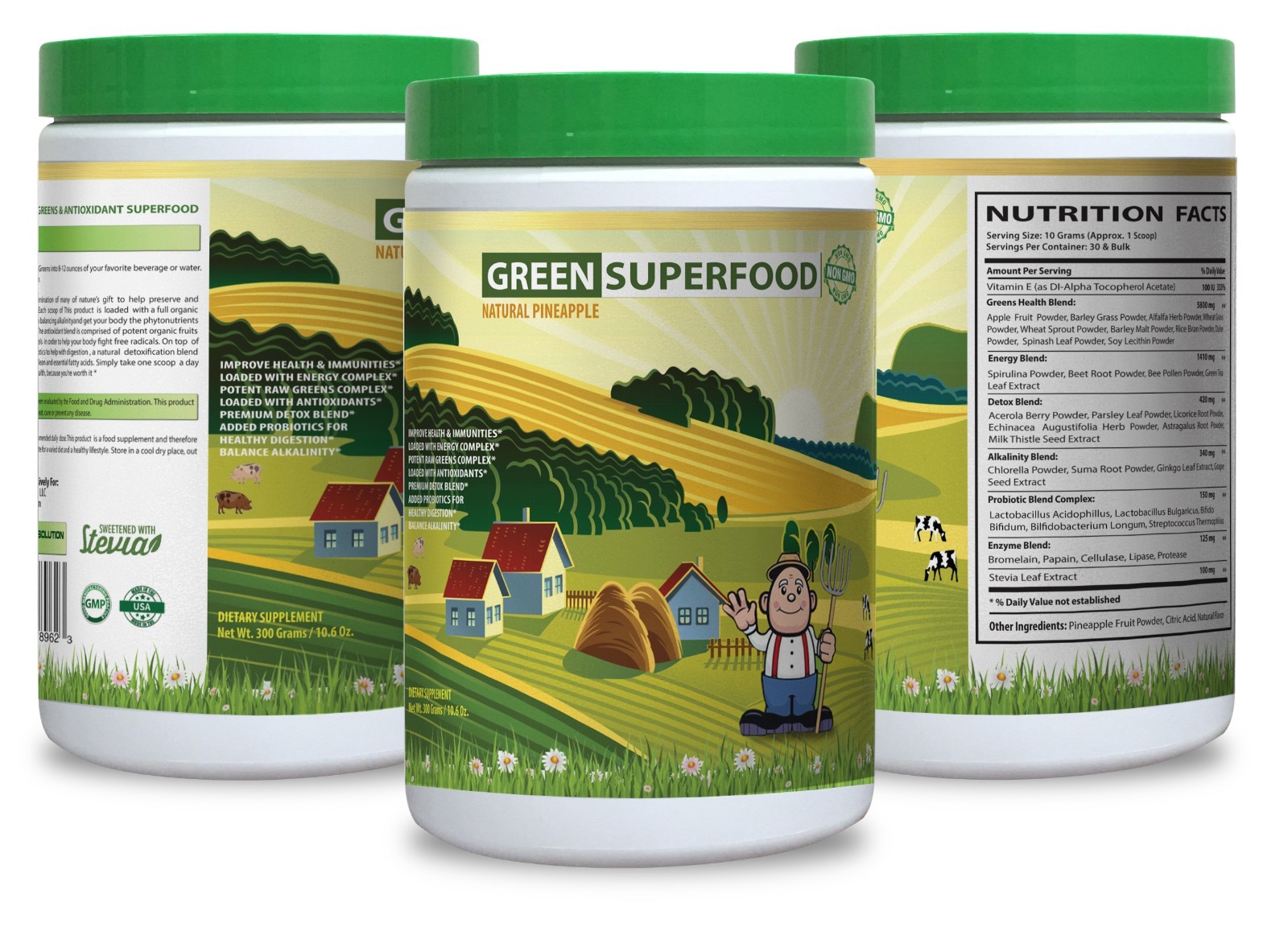 USDA Organic Veggies – GREEN SUPERFOOD PINAPPLE 8000MG-Helps Calm Down Nerves-3C