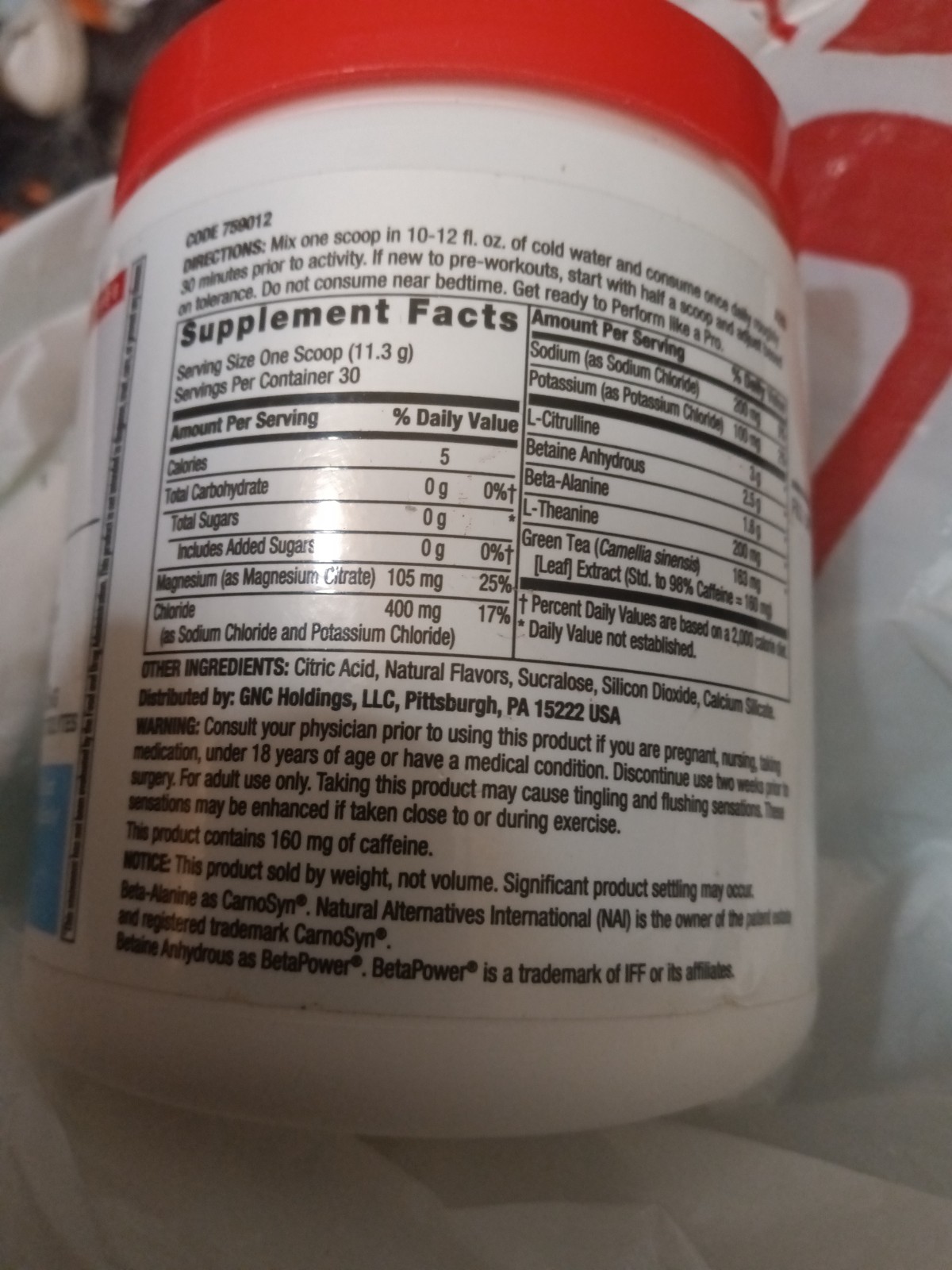 GNC Pro Pre-Workout Blue Raspberry 30 Servings Natural Caffeine 160mg Hydration