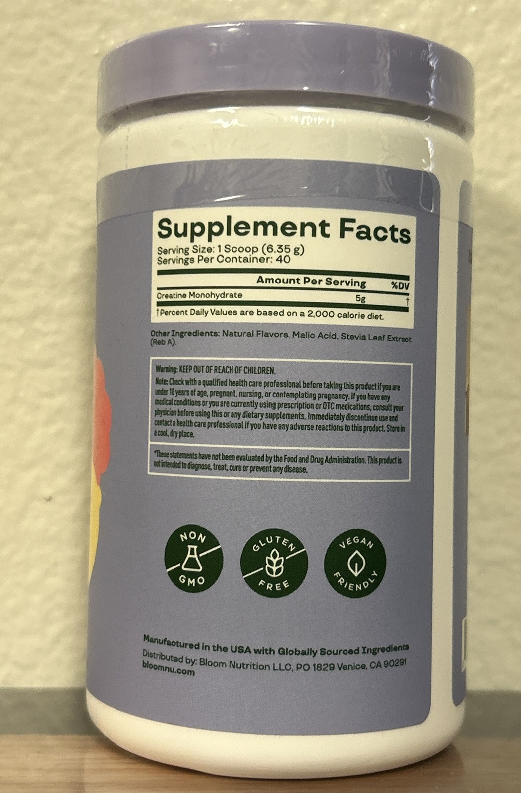 Bloom Nutrition Creatine Monohydrate Powder – Raspberry Lemon 9 oz Exp.12/26