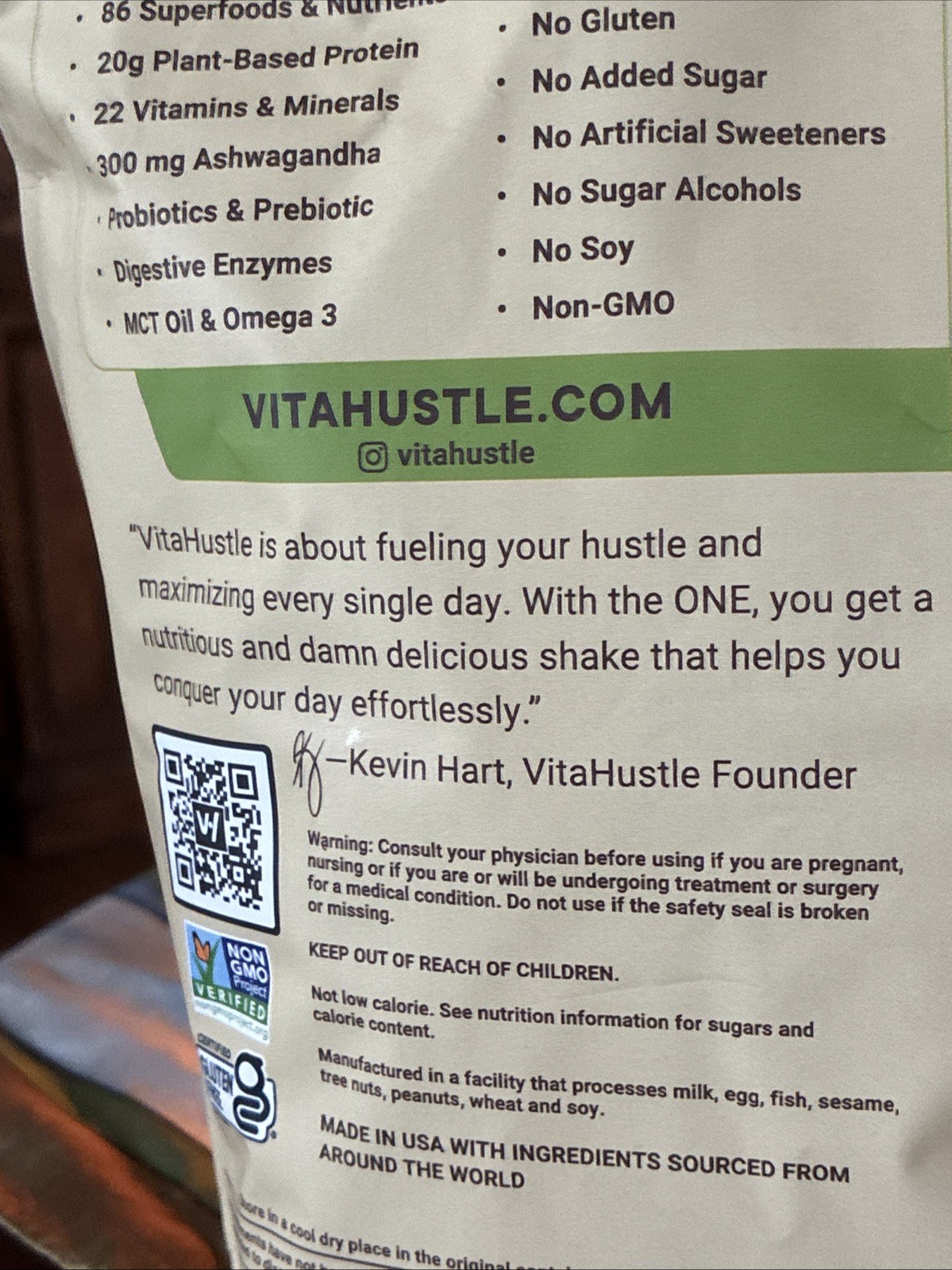 Vita Hustle ONE Superfood Protein Vanilla Shake Mix Powder Vegan 1.35 Lbs 10/27