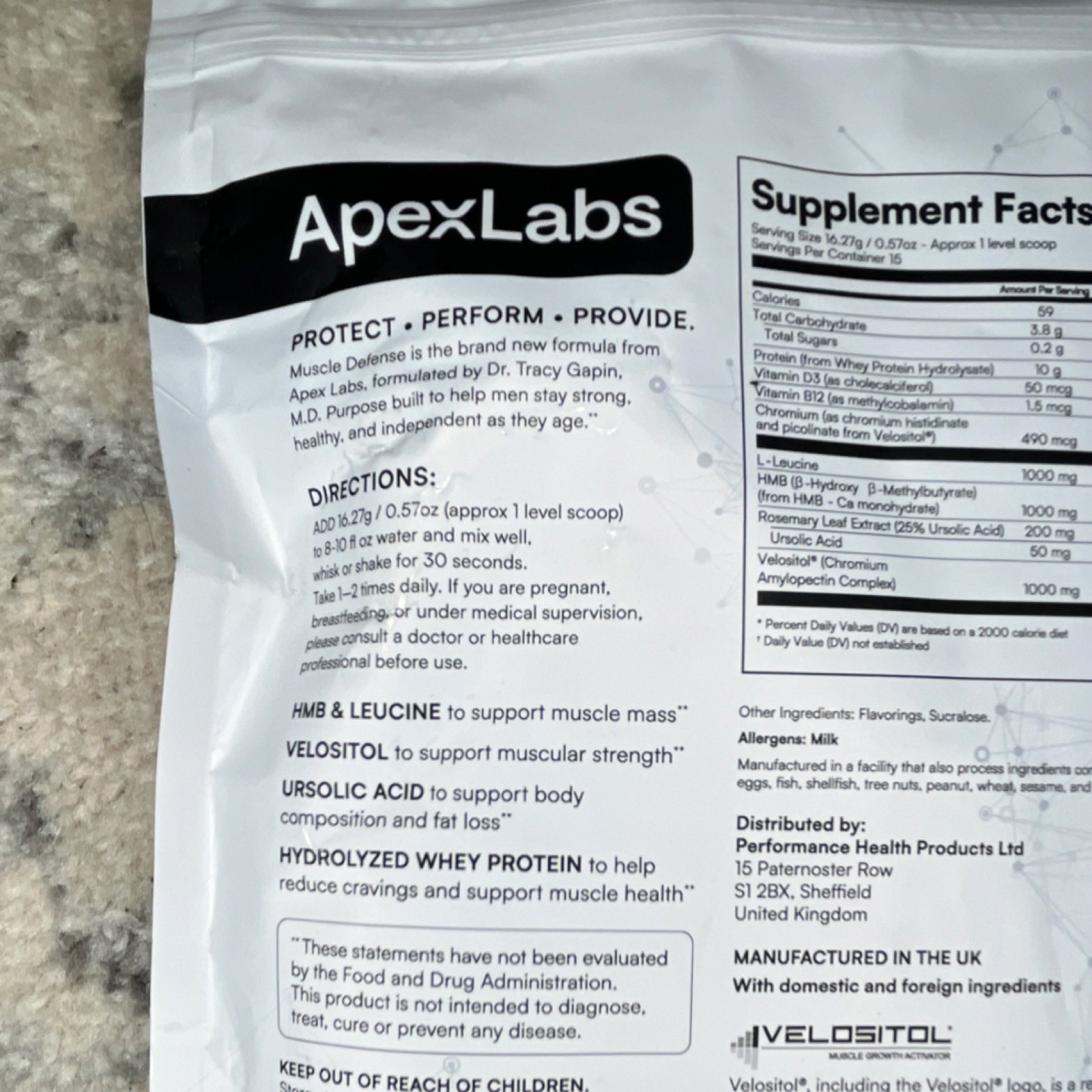 ApexLabs Muscle Defense High Protein Whey Powder, Vanilla Flavor 244g