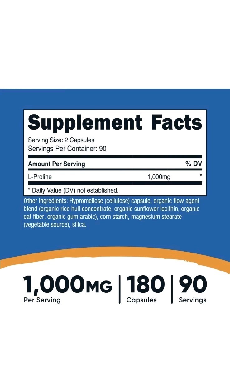 Nutricost L-Proline 1000mg, 180 Capsules (90 Servings) OPEN BOTTLE Depression re