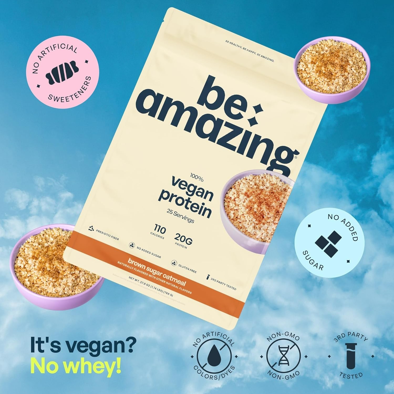 BE AMAZING Vegan Protein Powder – Brown Sugar Oatmeal Flavor (25 Servings)