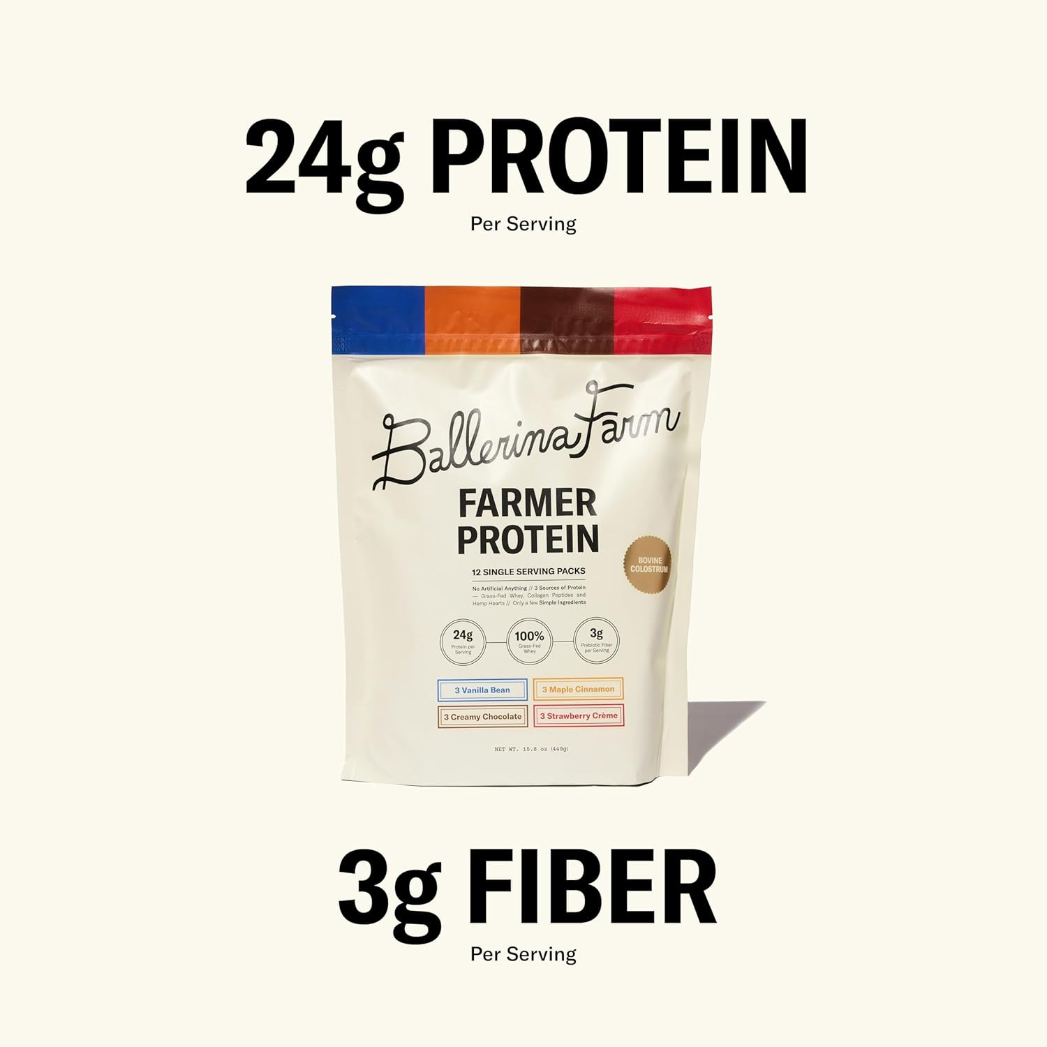 Grass Fed Whey Protein Powder, 4 Flavor Variety Pack, 24G Protein with Collagen