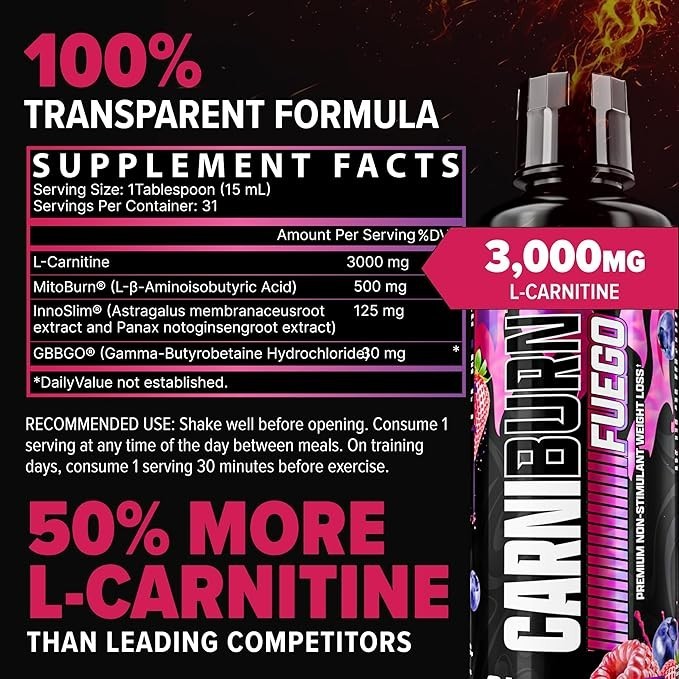 Nutrex Carniburn Liquid L-Carnitine 3000mg Metabolism Support 17.52 fl oz