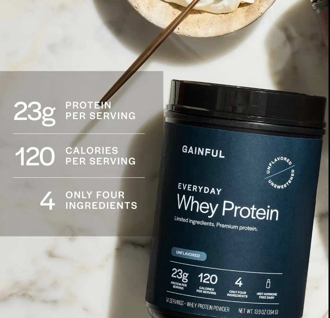 Gainful Everyday Whey Protein Powder, 14 Servings/13.9 oz, Unflavored, Exp. 1/27