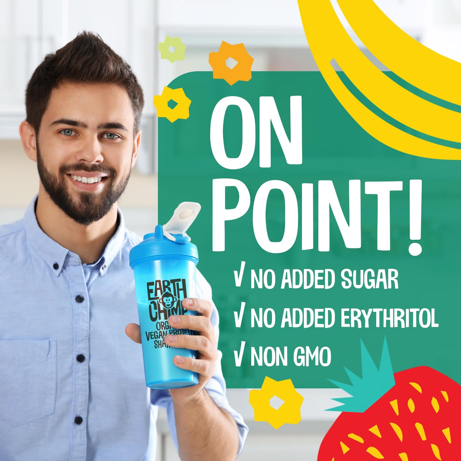 EarthChimp Organic Vegan Protein Powder with Probiotics, Non-GMO, Dairy-Free