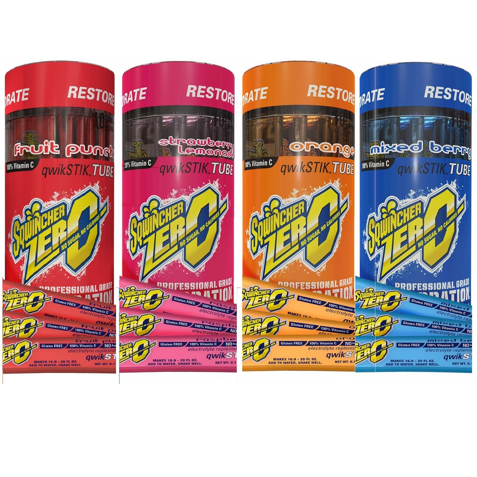 Sqwincher ZERO Sugar Free Electrolyte Powder Beverage MIXED Qwik Stik 4 Pk/Tubes