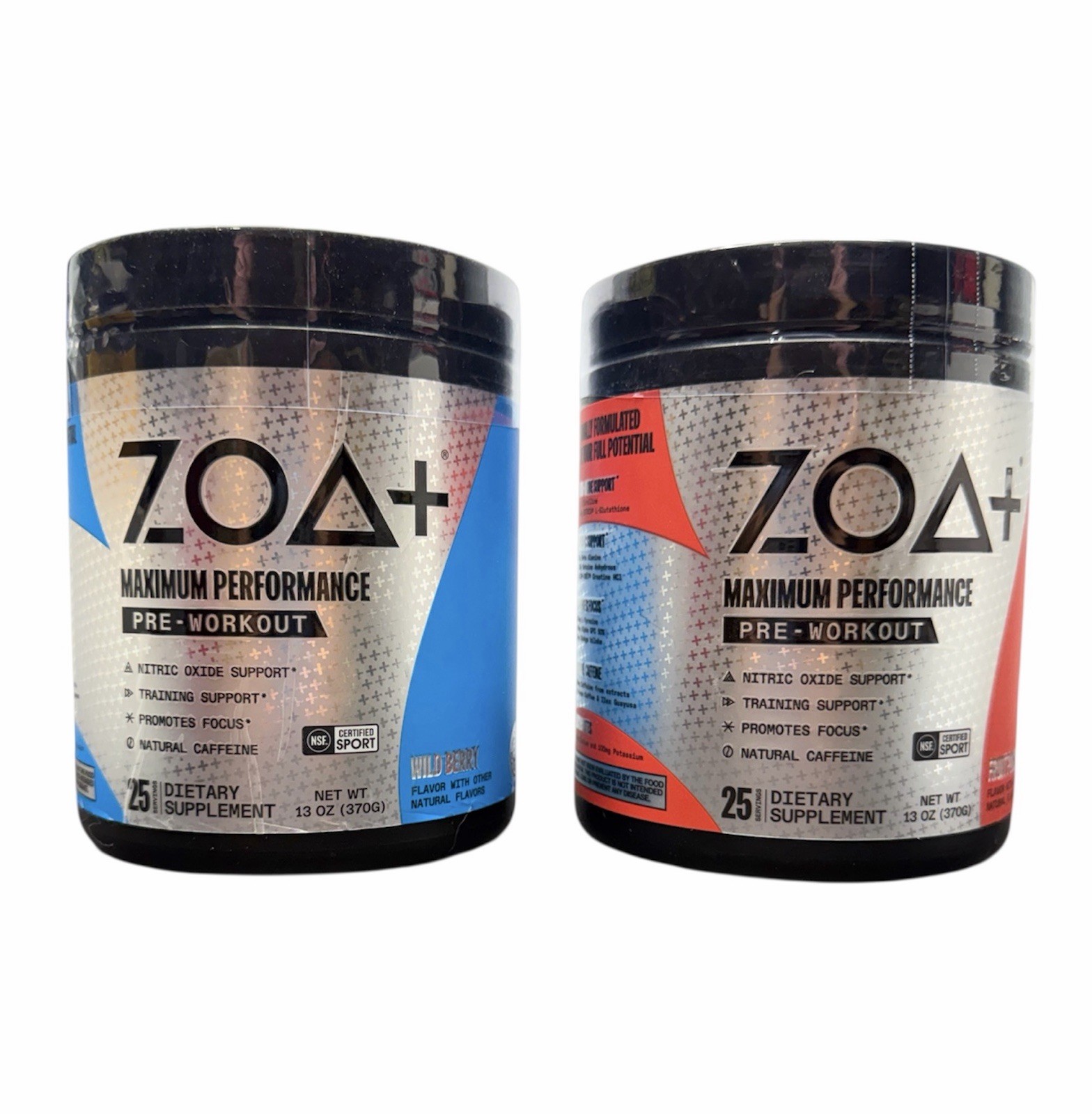 2CT VARIETY PACK: ZOA+ Zero Sugar PRE-WORKOUT Powder NSF-CERTIFIED SPORT 13oz