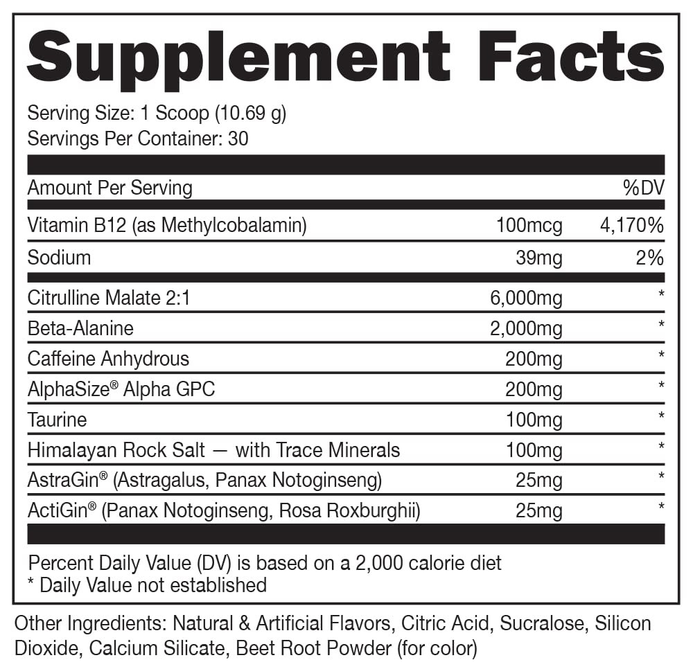 Pre Workout – Best Tasting – 6 Grams Citrulline, 2 Grams Beta Alanine Non Pro…