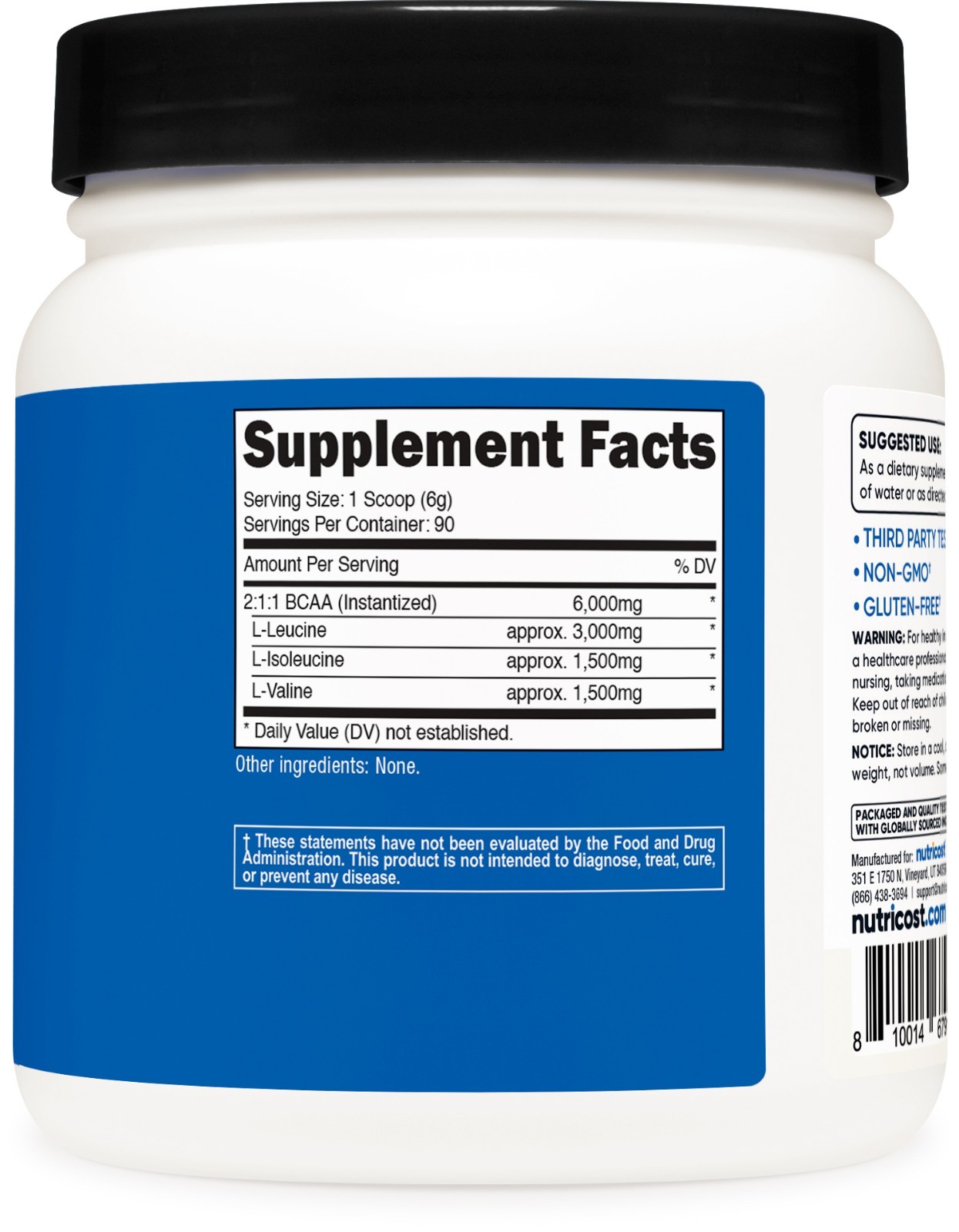 Nutricost BCAA Powder 90 Servings (3 Pack) – Unflavored – 6000mg Per Serv