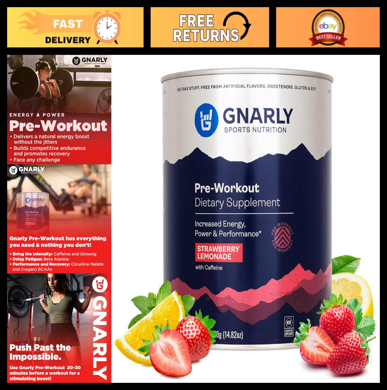 Natural Pre-Workout Powder Strawberry Lemonade – Vegan, NSF Certified, Endurance