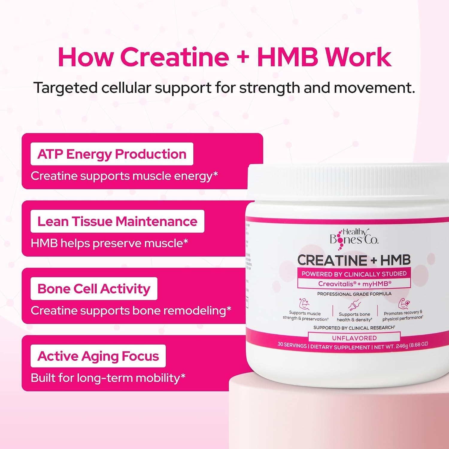 Healthy Bones co Creatine HMB powder New 3/28 unflaored 30 servings