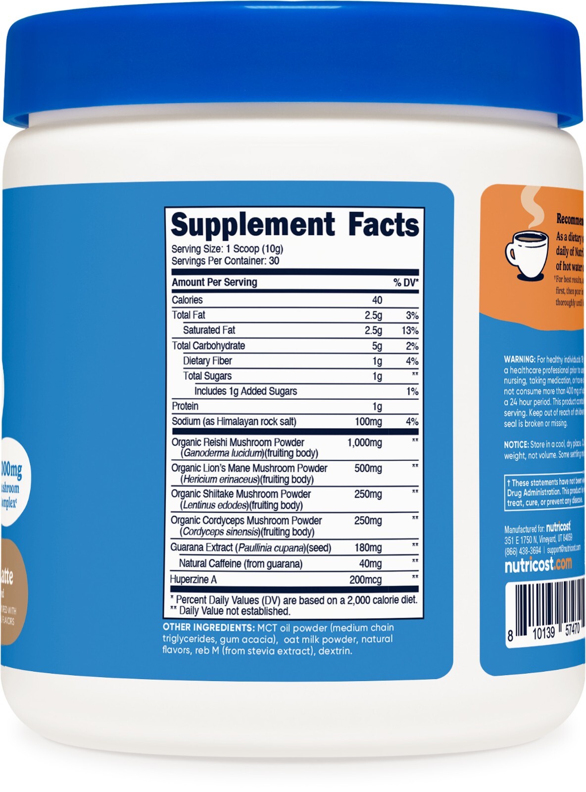 Nutricost Nutrizen AM Focus Adaptogenic Mushroom Drink (Cafe Latte Flavored)