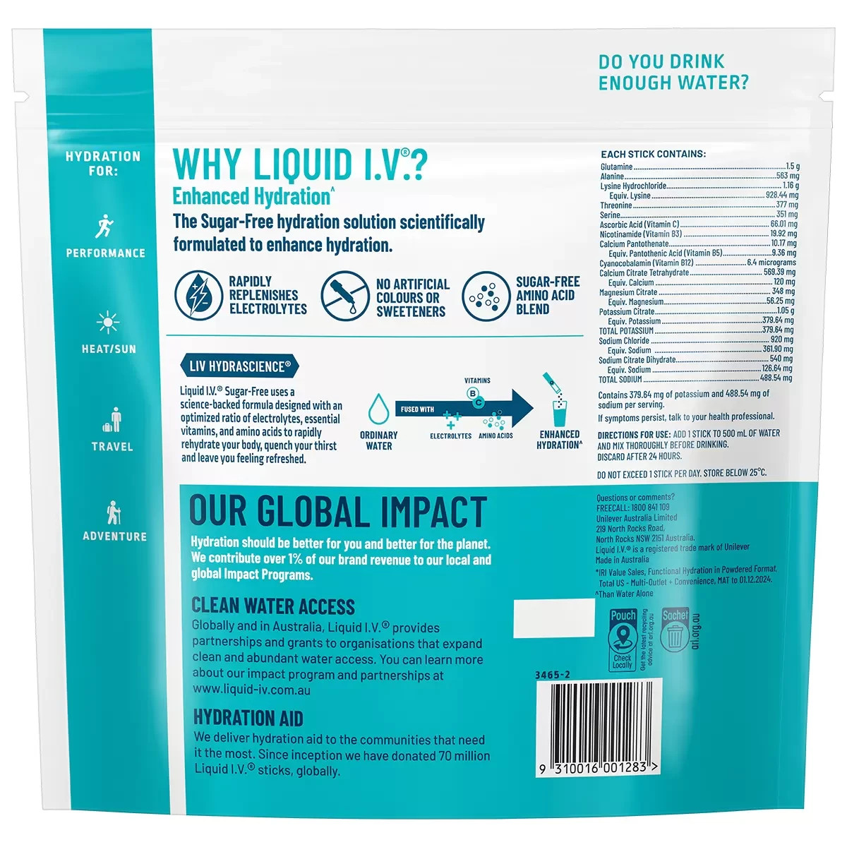Liquid I.V. Hydration Multiplier Sugar Free Peach Electrolyte Drink Mix 30 Sache
