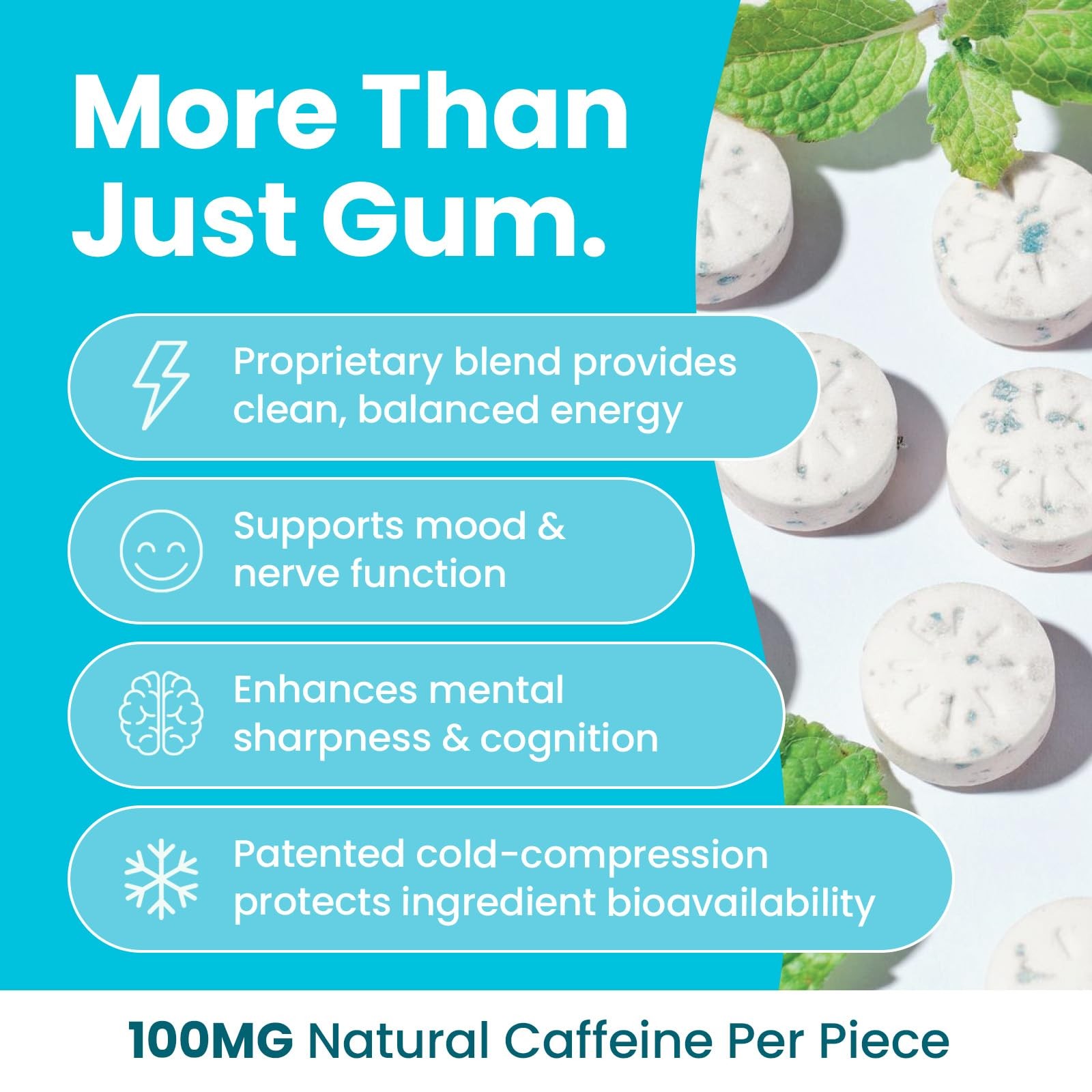 Neuro Energy & Focus Gum, Extra Strength – 9 Count (Pack of 6), Peppermint