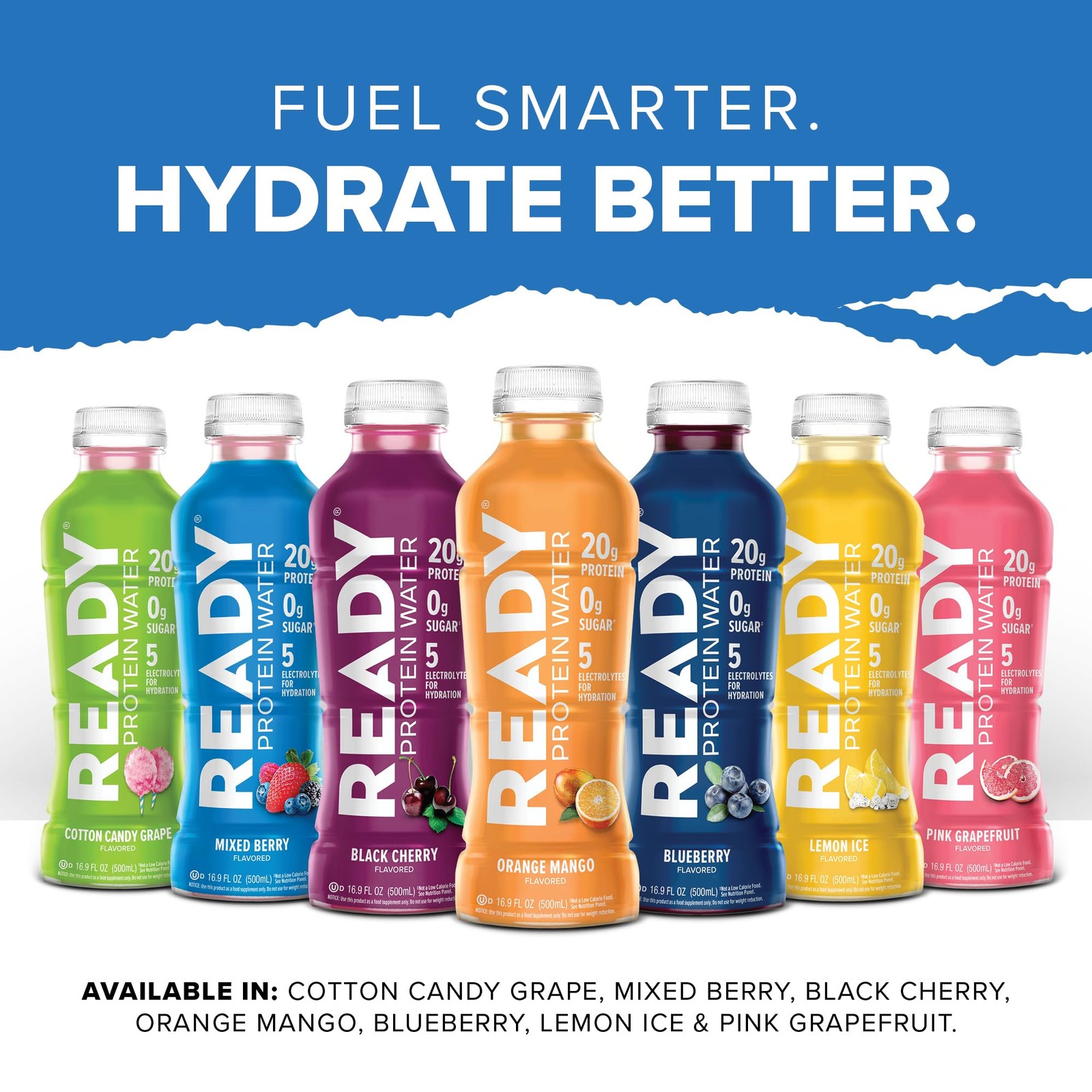 Ready Protein Water Black Cherry 16.9oz 12-Pack 20g Protein Zero Sugar Low-Calor